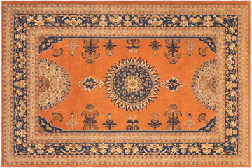 handmade Geometric Kafkaz Chobi Ziegler Rust Blue Hand Knotted RECTANGLE 100% WOOL area rug 8 x 10